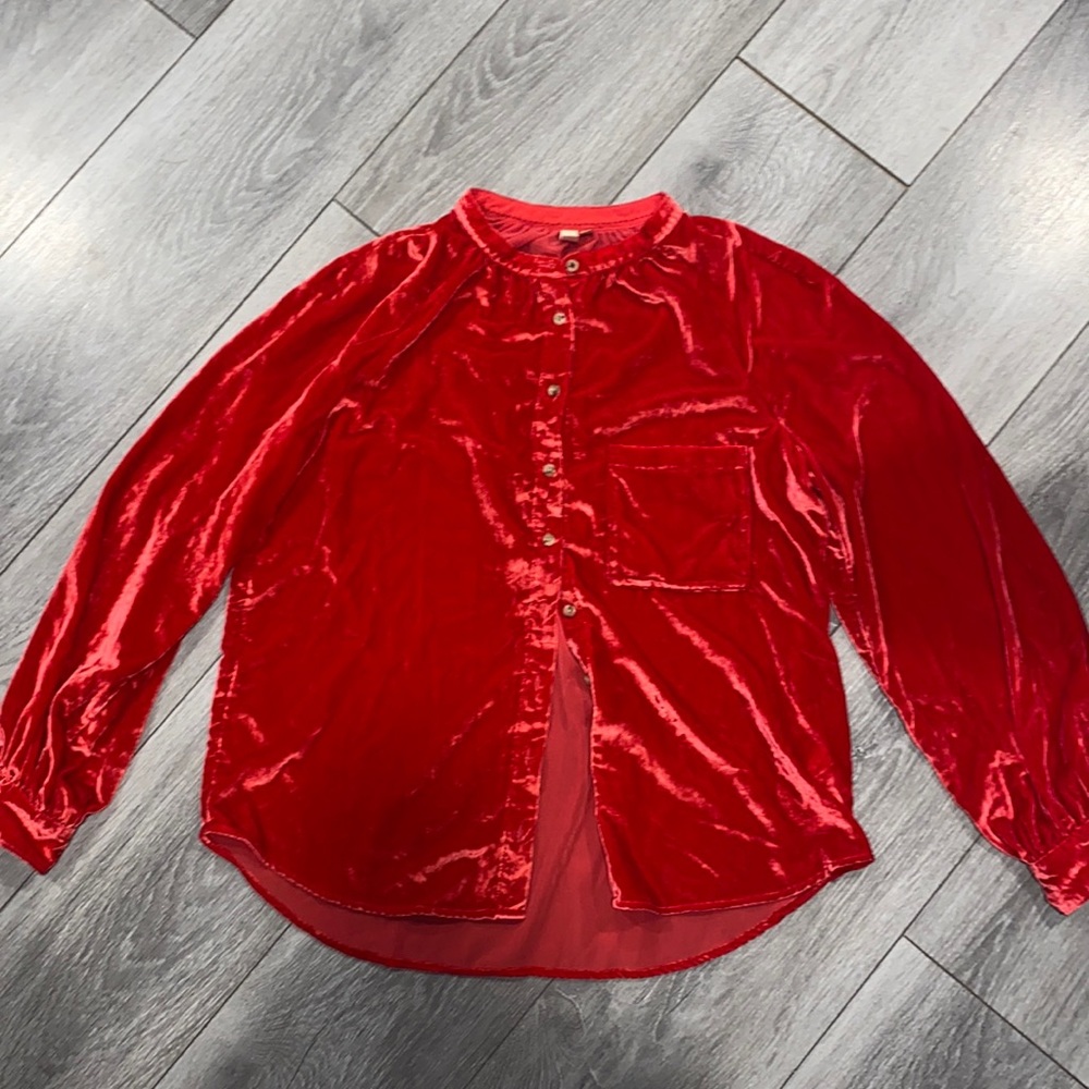 Anthropologie Top | Anthropologie Pilcro Velvet Button down top | red